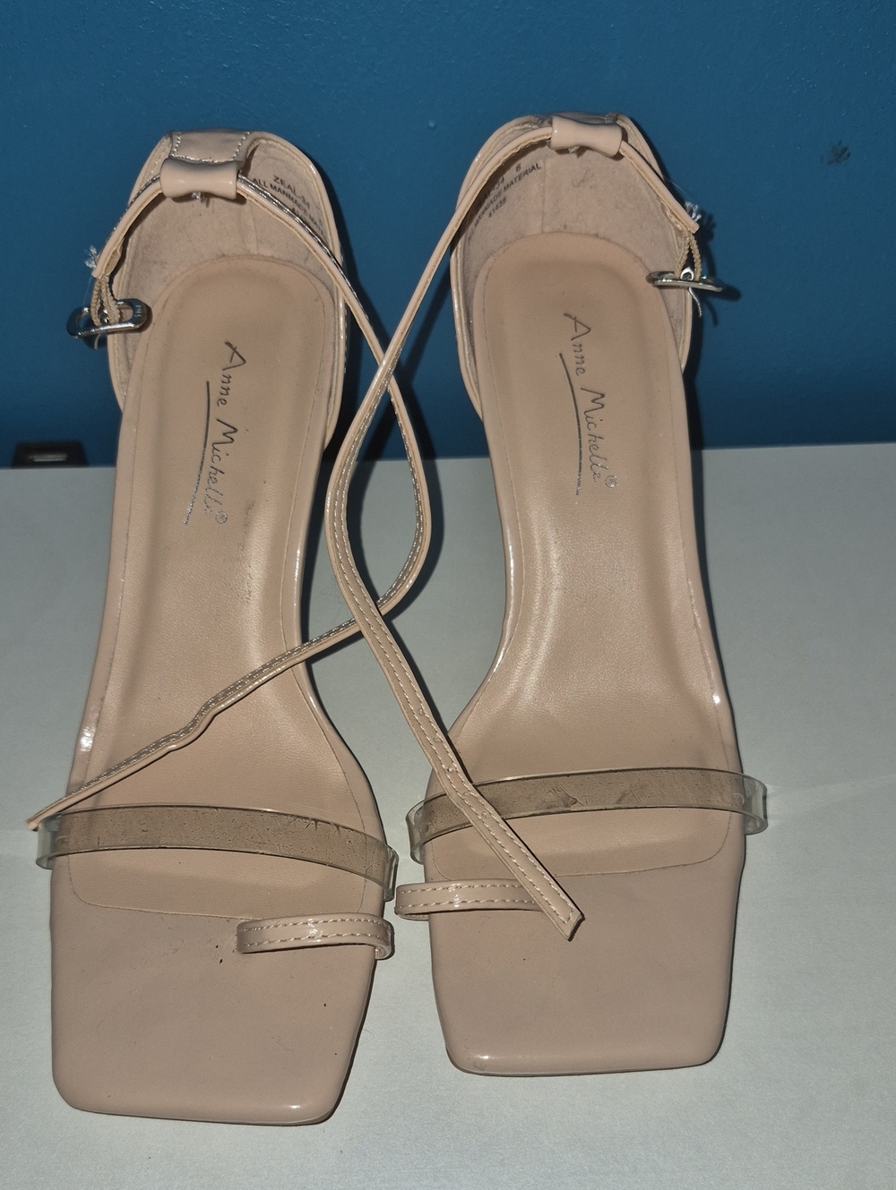 Anne Michelle Beige Nude Strappy Square-Toe Heels